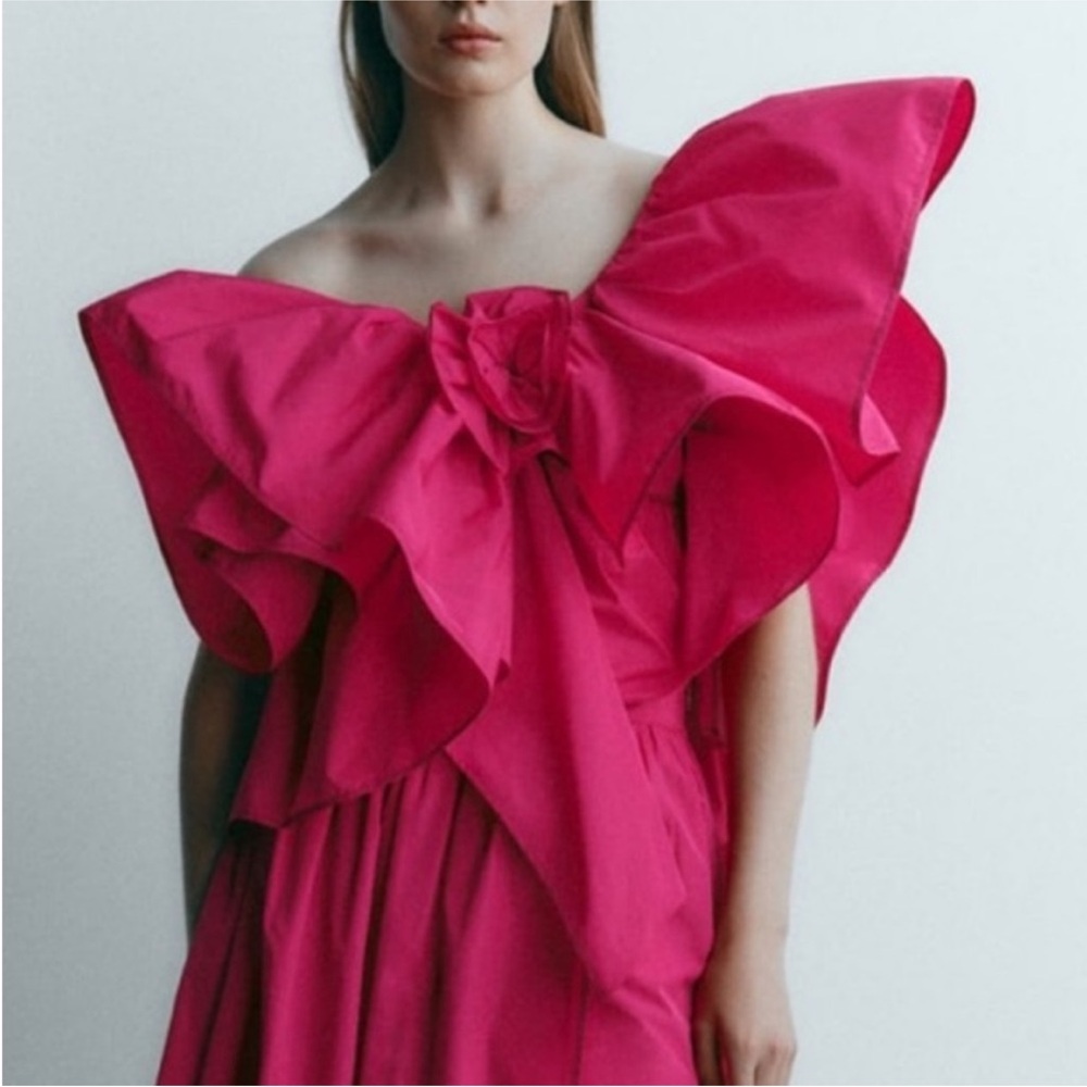 Zara Fuchsia Pink 3D ROSE RUFFLED ASYMMETRIC TOP - Picture 2 of 12